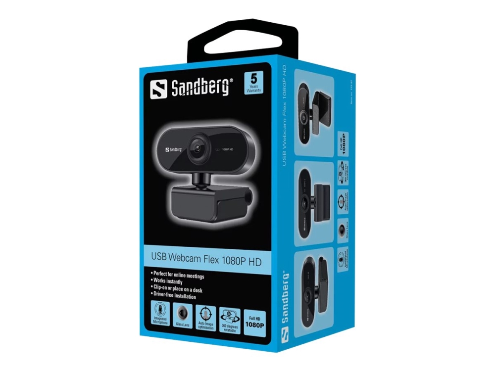 Sandberg Usb Webcam Flex   Webcam   Farve   2 Mp   1920 X 1080   1080p   Fast Brændvidde   Audio   Usb 2 0