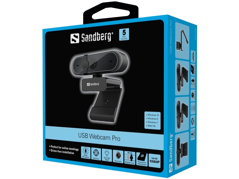 Sandberg Usb Webcam Pro   Full Hd   1920 X 1080   Indbygget Stereomikrofon   Usb 2 0